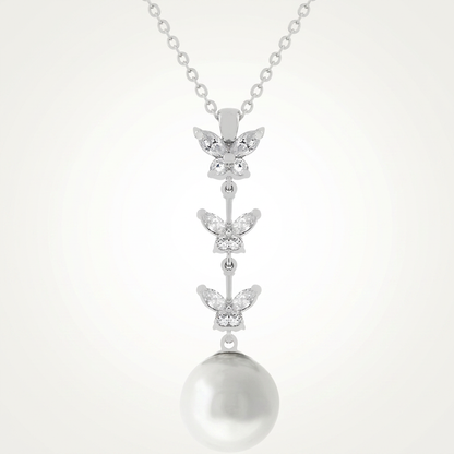 Avera Butterfly Pearl Pendant Necklace for Women One Size Silver by Avera Group