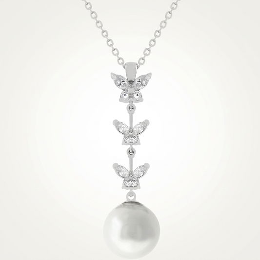 Avera Butterfly Pearl Pendant Necklace for Women One Size Silver by Avera Group