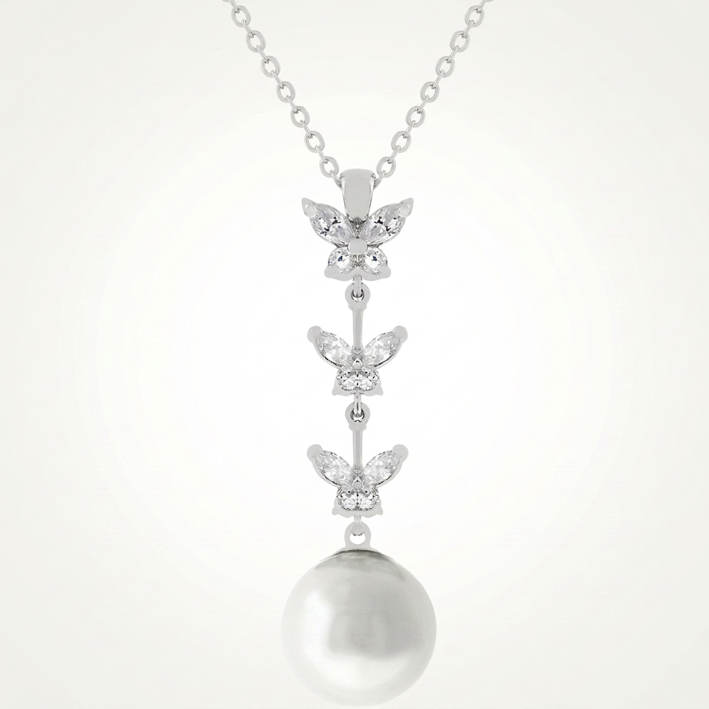 Avera Butterfly Pearl Pendant Necklace for Women One Size Silver by Avera Group