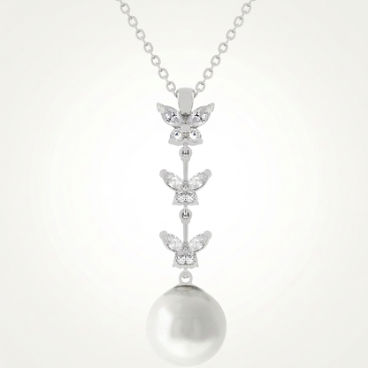 Avera Butterfly Pearl Pendant Necklace for Women One Size Silver by Avera Group