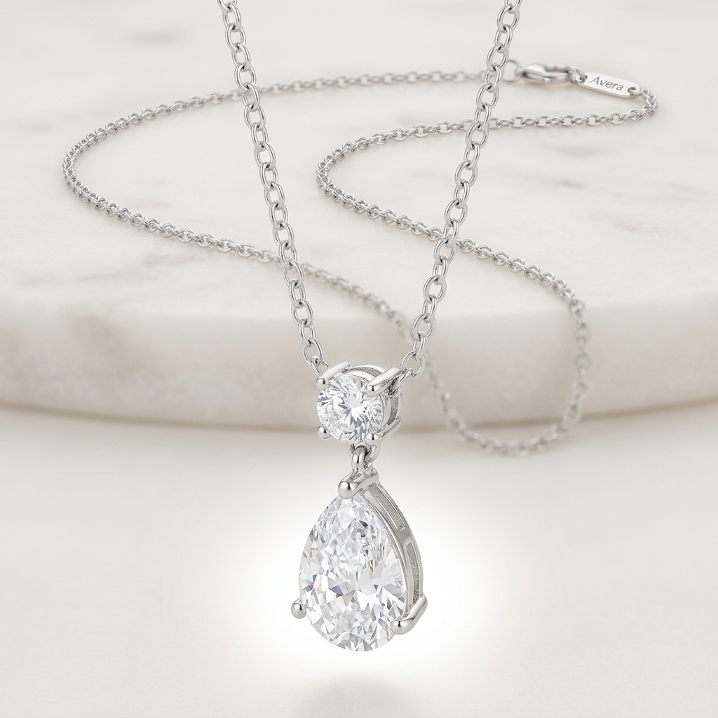Avera Chandelier Pear Cubic Zirconia Pendant Necklace by Avera Group