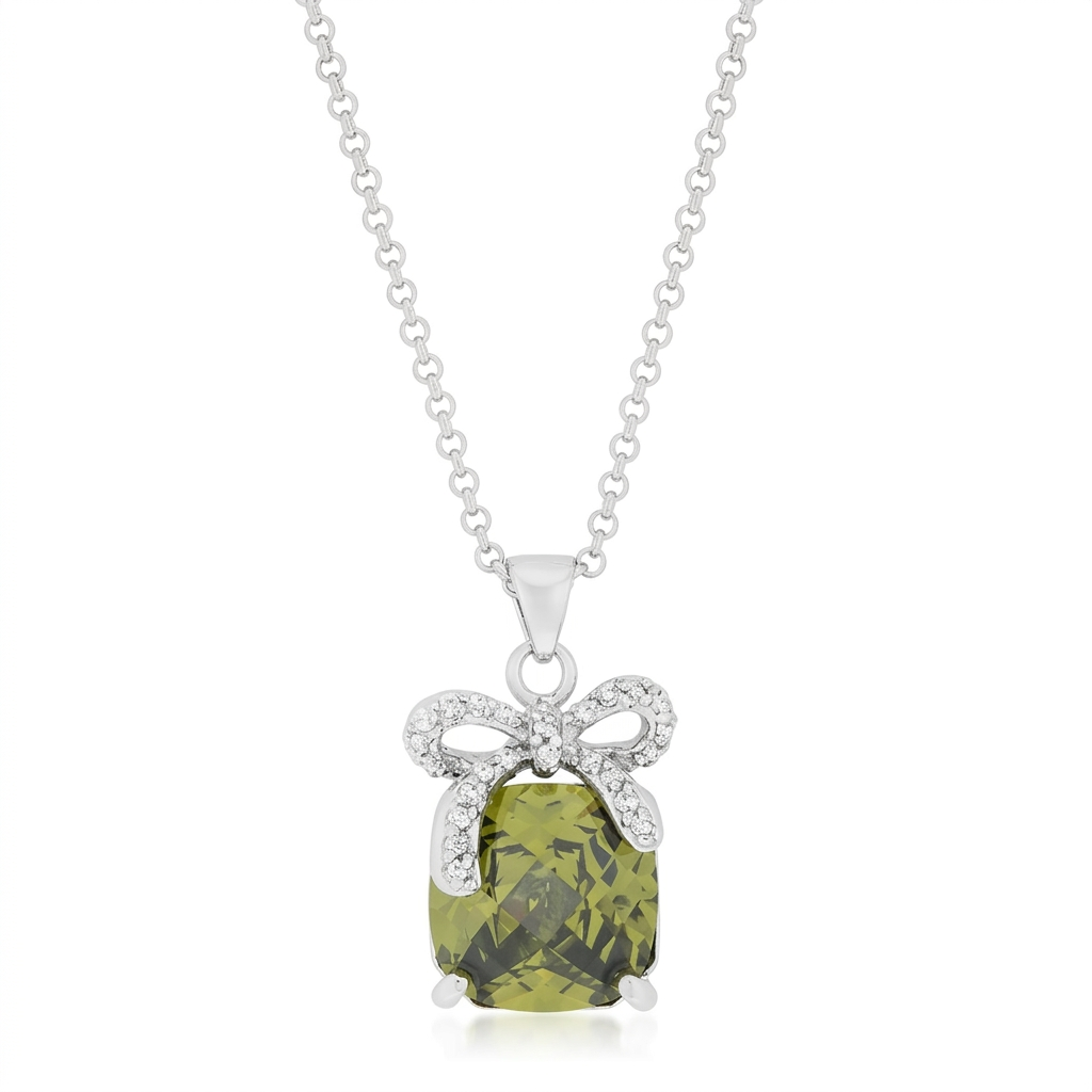 Avera Olivine Pendant with Bow Elegant Necklace by Avera Group