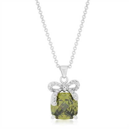Avera Olivine Pendant with Bow Elegant Necklace by Avera Group