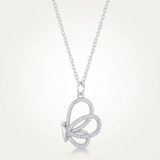 Avera Whimsical CZ Butterfly Pendant and Necklace in Sterling Silver by Avera Group