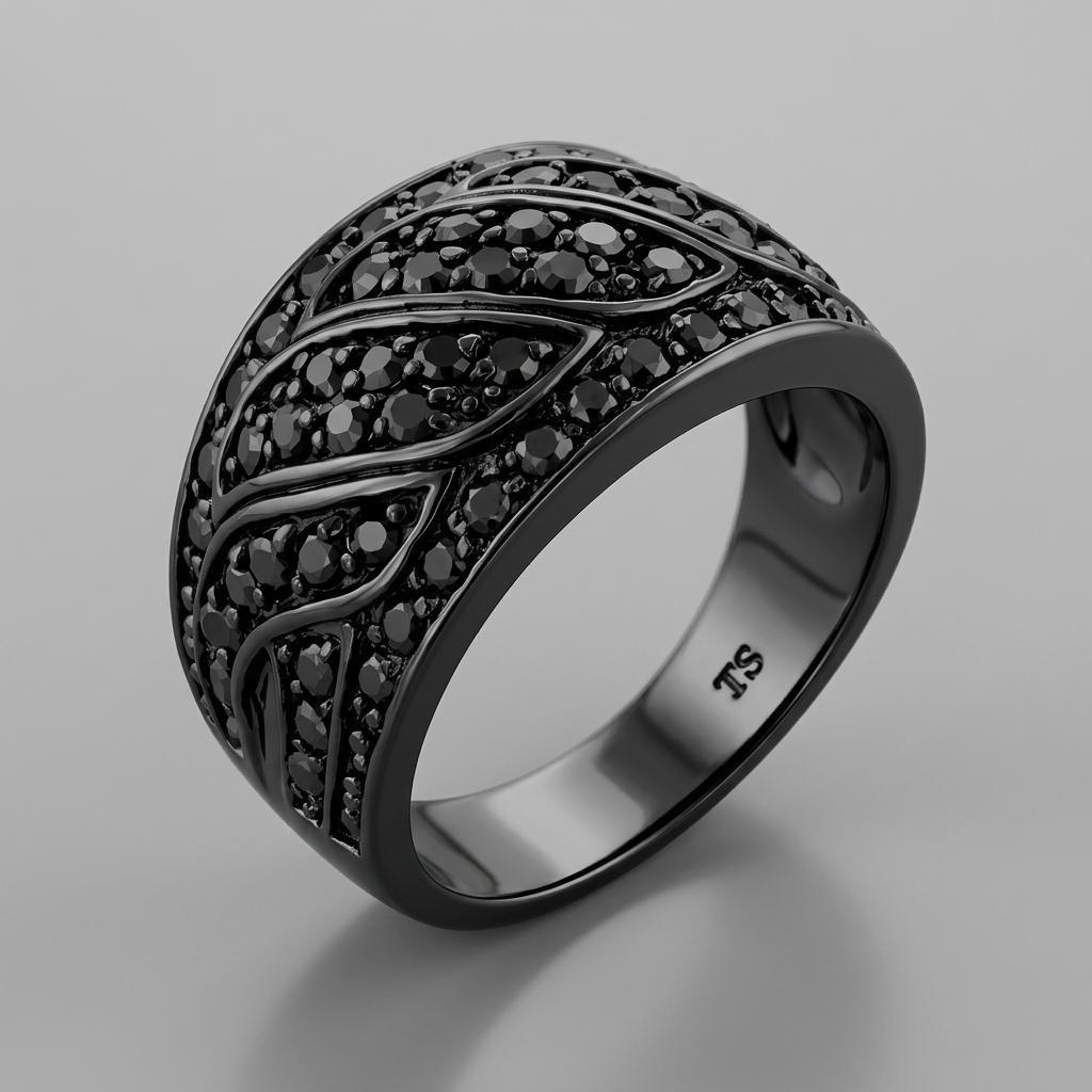 Avera Elegant Contemporary Swirl Ring In Polished Black by Avera Group