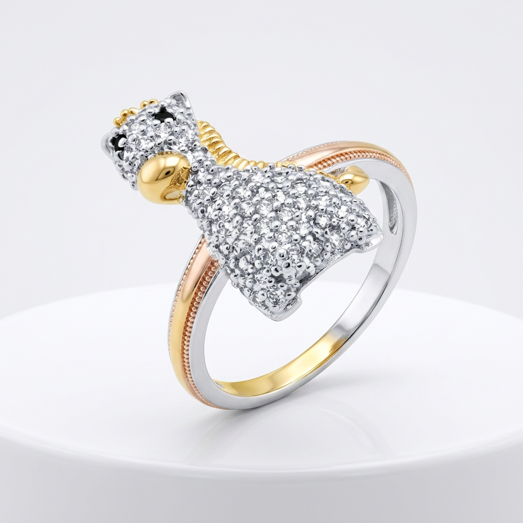 Avera Cubic Zirconia Giraffe Ring in Multi-Tone Finish by Avera Group