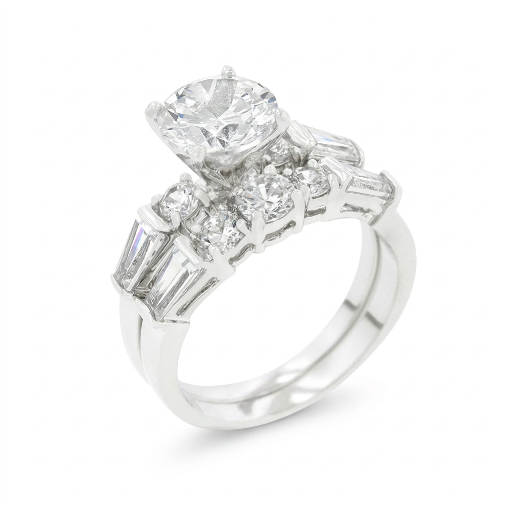Avera Engagement Set with Large Center Stone in Sterling Silver by Avera Group