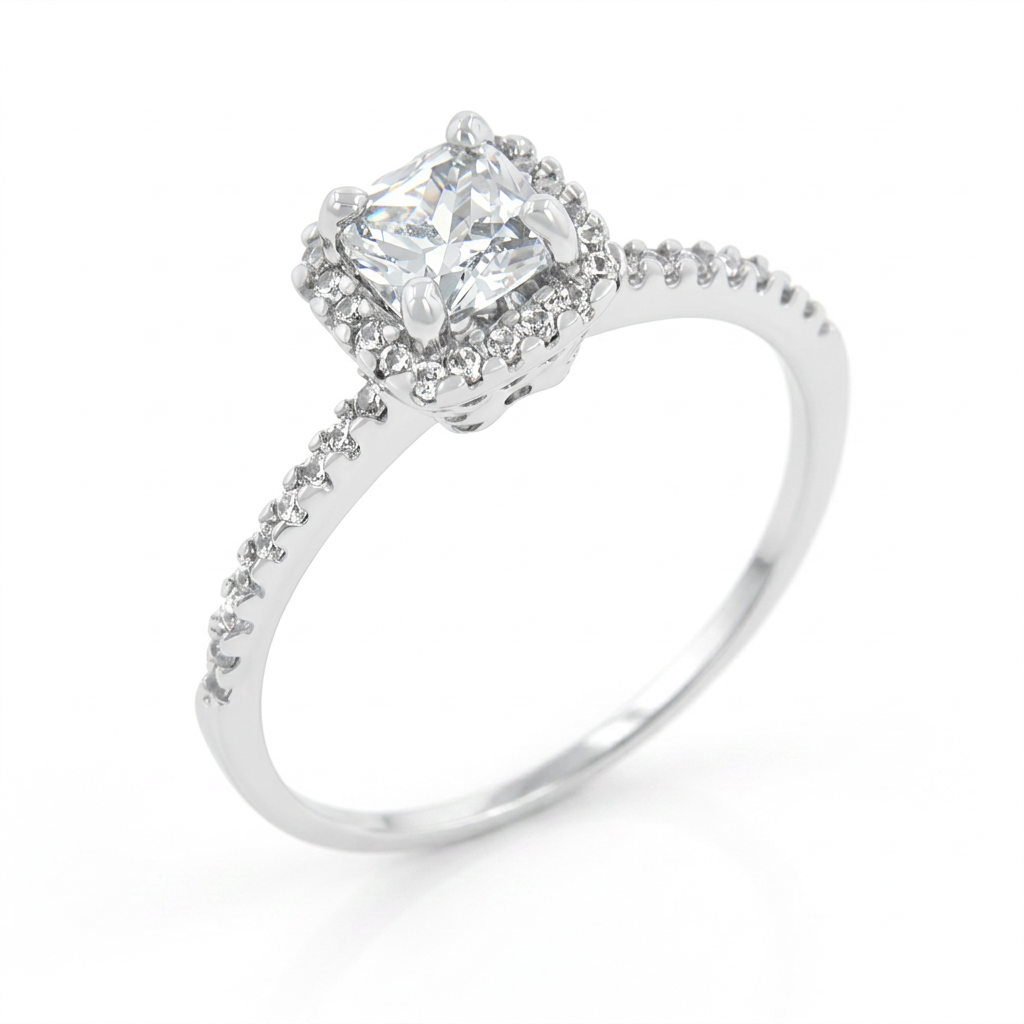 Avera Princess Cut Halo Engagement Ring in Sterling Silver by Avera Group