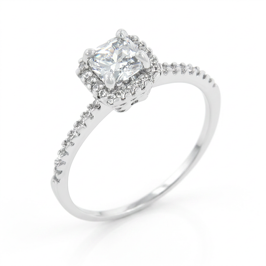 Avera Princess Cut Halo Engagement Ring in Sterling Silver by Avera Group