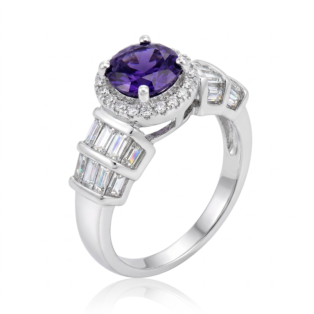 Avera Tape Baguette Cubic Zirconia Engagement Ring in Silver by Avera Group