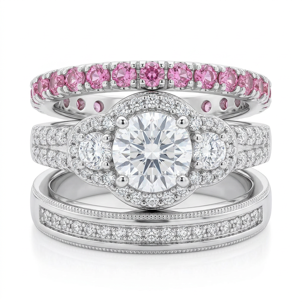 Avera Fancy Wedding Set 5 / Silver Stackable Ring Collection by Avera Group