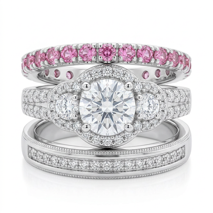Avera Fancy Wedding Set 5 / Silver Stackable Ring Collection by Avera Group