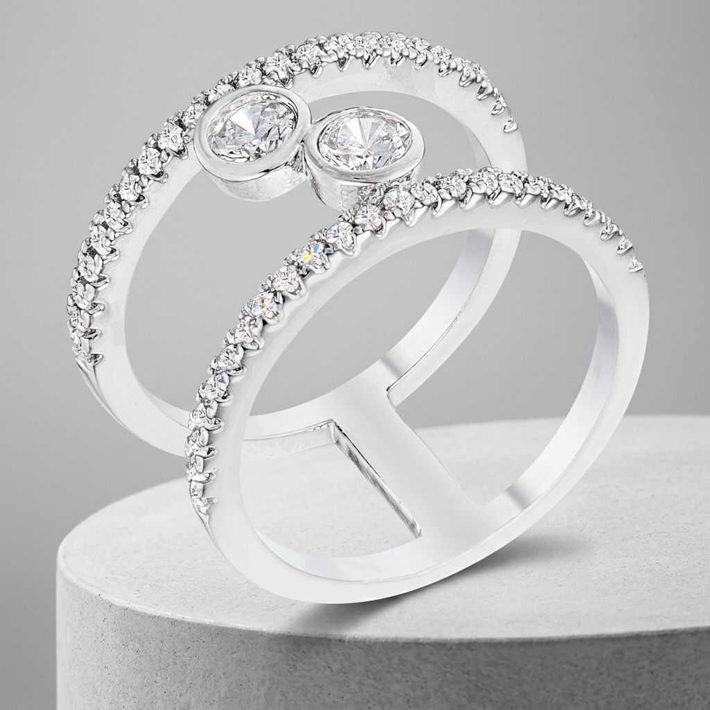 Avera .86Ct Plated Floating Bubbles Cz Ring by Avera Group