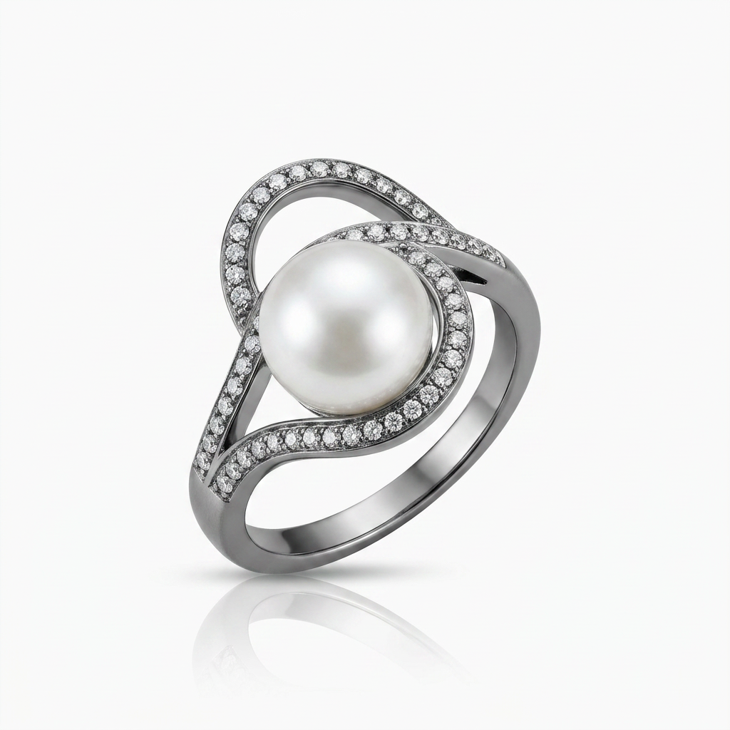 Avera Hematite Pearl Interlocked Double Teardrop Ring by Avera Group