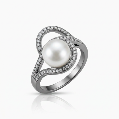 Avera Hematite Pearl Interlocked Double Teardrop Ring by Avera Group
