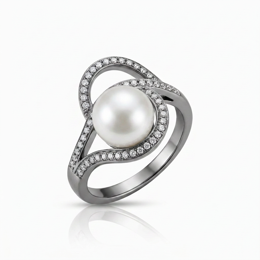 Avera Hematite Pearl Interlocked Double Teardrop Ring by Avera Group