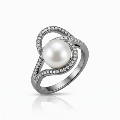 Avera Hematite Pearl Interlocked Double Teardrop Ring by Avera Group