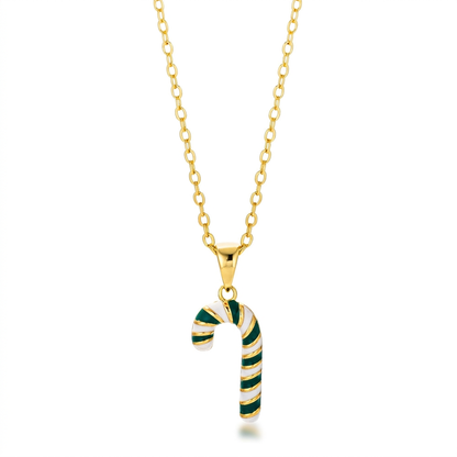 Avera Enamel Candy Cane Necklace In Gold Tone by Avera Group