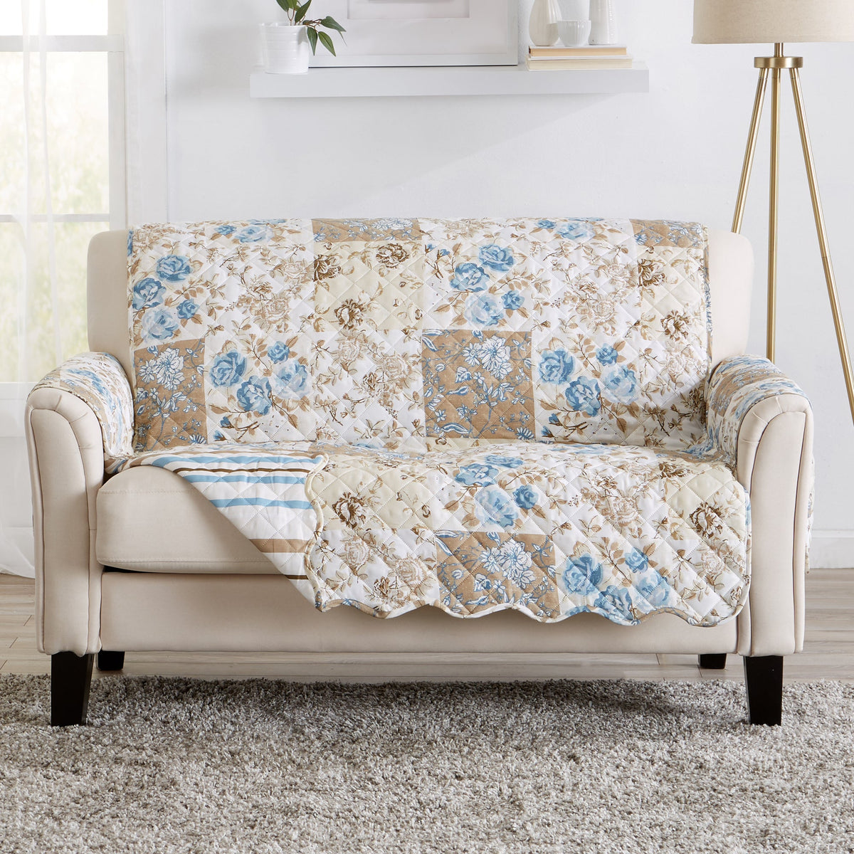 Reversible Floral Patchwork Furniture Protector - Maribel Collection by Great Bay Home