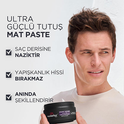 Wella Wellaflex Men's Dynamic Texture Matte Hair Paste - Ultra Strong Hold, Vegan Hair Wax for Long-Lasting Texturized Styles by Beauty Care Bag