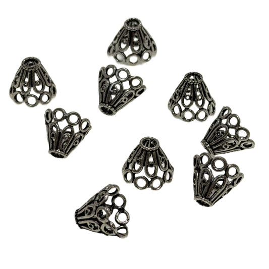 Sterling Silver Filigree Cone Bead Caps 10x13mm - Ornate Jewelry Making Findings by Continental Bead Suppliers