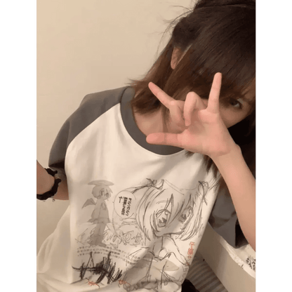 Loose Fit Cartoon Print T-Shirt HarajukuWomen T-shirtsTorqelo.com