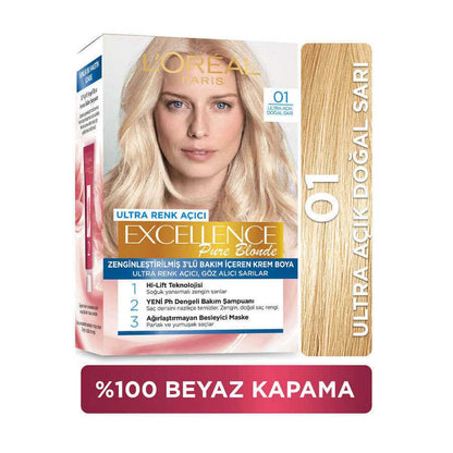 L'Oreal Paris Excellence Pure Blonde Hair Dye 01 Ultra Light Blonde by Beauty Care Bag