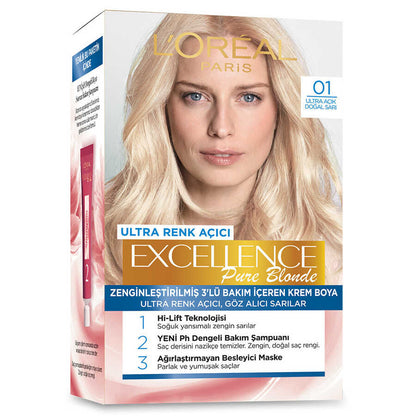 L'Oreal Paris Excellence Pure Blonde Hair Dye 01 Ultra Light Blonde by Beauty Care Bag