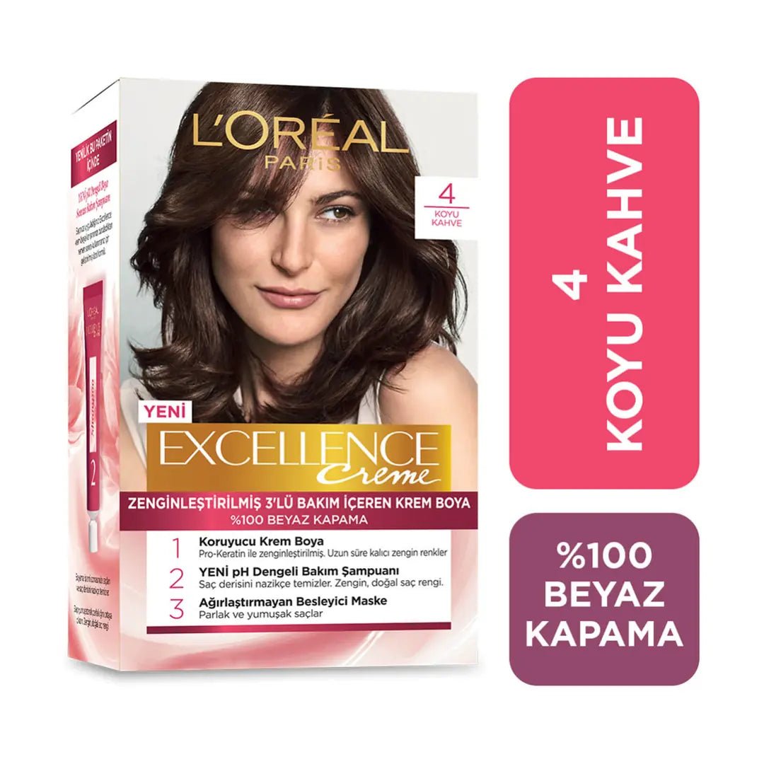 Loreal Excellence Creme Hair Dye 4 Dark Brown 1 PackHair CareTorqelo.com