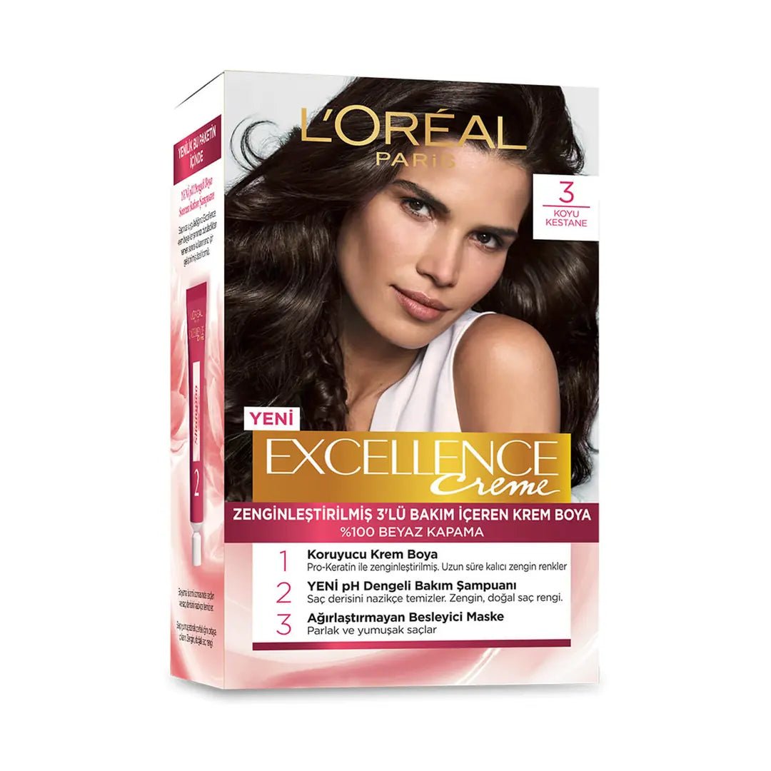 L'Oréal Paris Excellence Creme Hair Dye 3 Dark ChestnutHair CareTorqelo.com