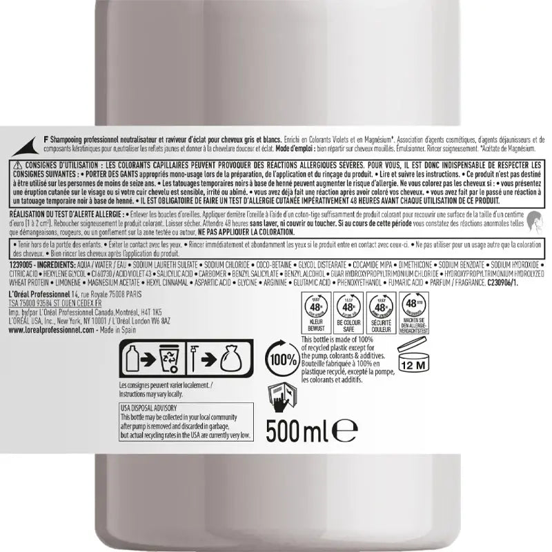 L'Oreal Professionnel Silver Shampoo Color Neutralizer 500ml by Beauty Care Bag
