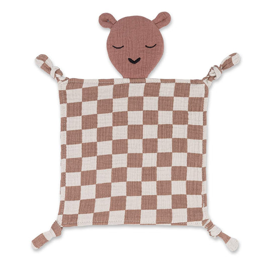 Parker Baby Co. Rosewood Checker 100% muslin lovey with knotted corners