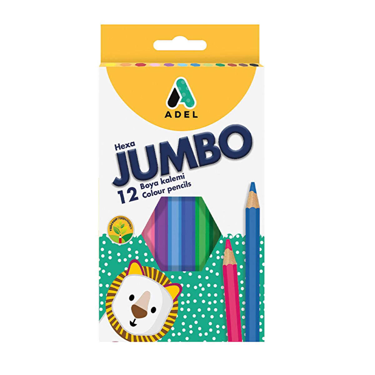 Adel Jumbo Hexagonal 12-Color Crayon Set - Vibrant, Washable Crayons for Kids by Beauty Care Bag