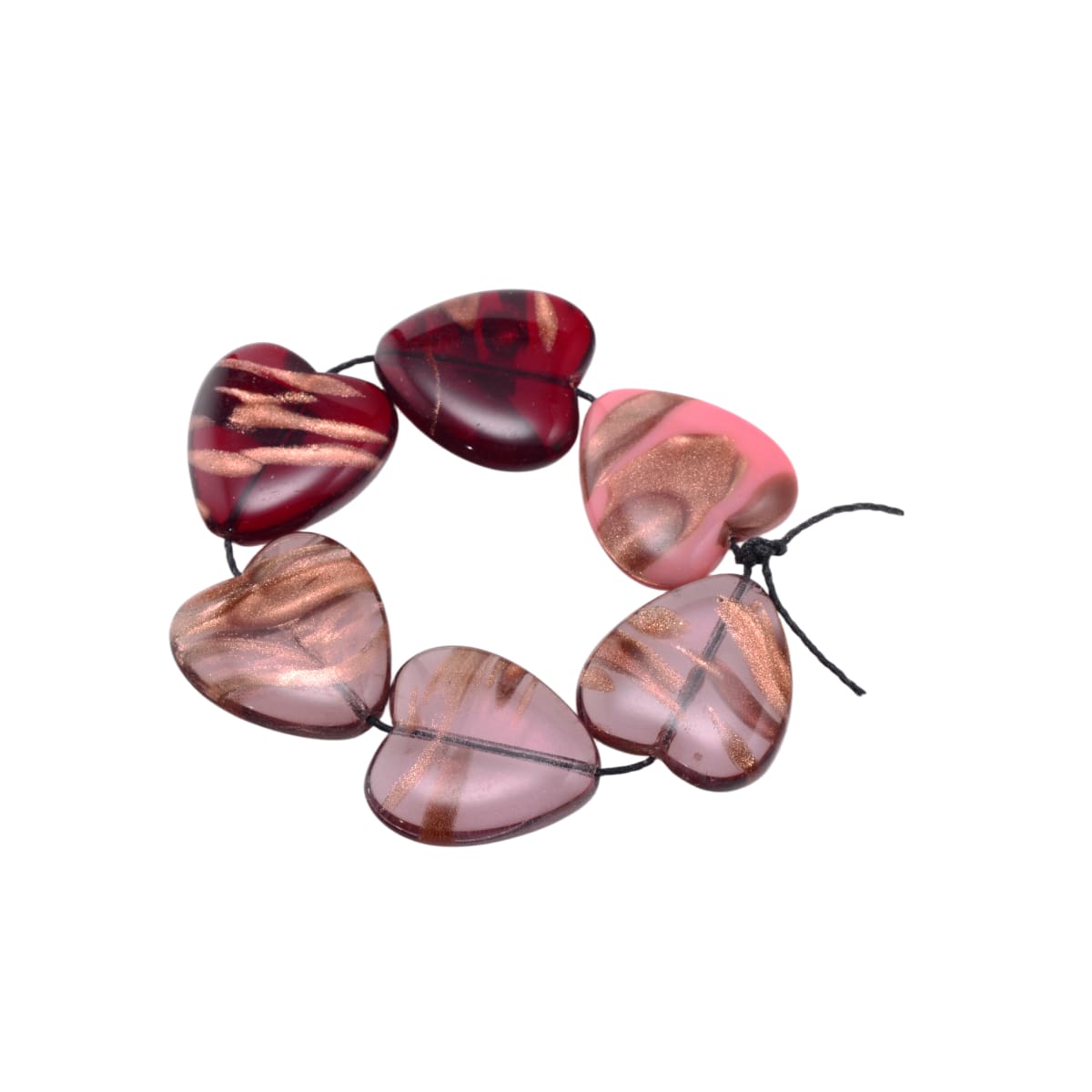 Copper Foiled Lampwork Glass Heart Beads - 22mm Pink Red Strand of 6 by Continental Bead Suppliers