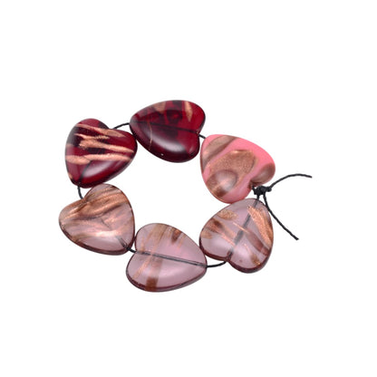 Copper Foiled Lampwork Glass Heart Beads - 22mm Pink Red Strand of 6 by Continental Bead Suppliers
