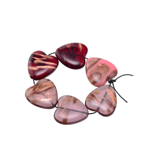 Copper Foiled Lampwork Glass Heart Beads - 22mm Pink Red Strand of 6 by Continental Bead Suppliers