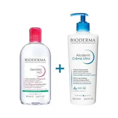 Bioderma Skincare Set - Atoderm Creme Ultra & Sensibio H2O 500ml - Moisturizing & Soothing for Sensitive Skin by Beauty Care Bag