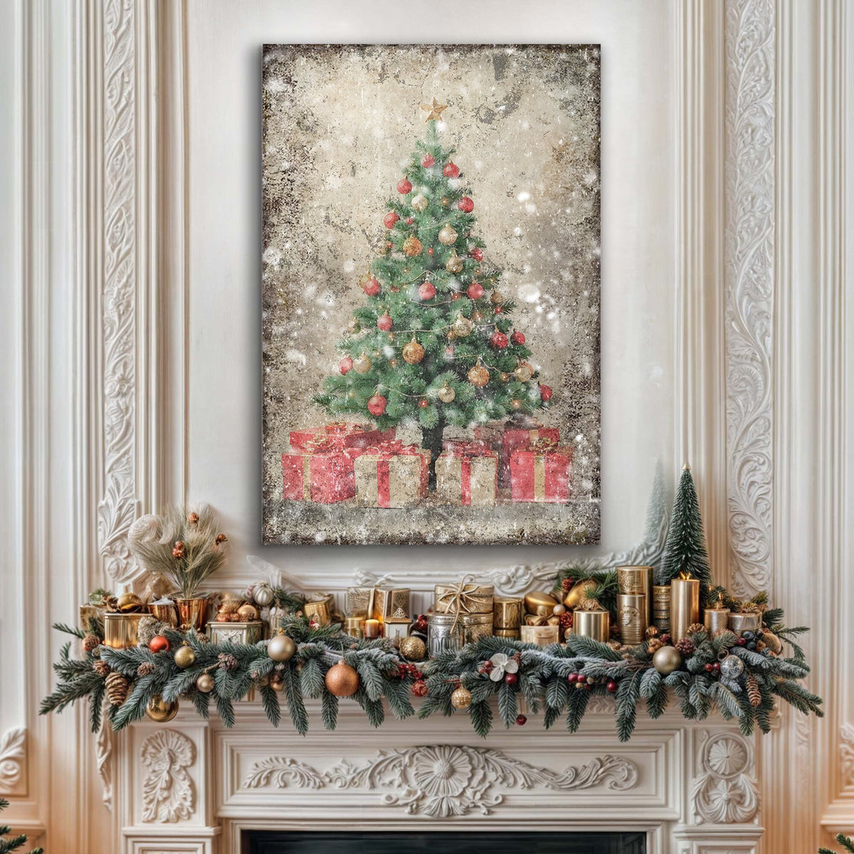 Vintage Christmas Tree With Gifts Wall Art III by Tailored Canvases