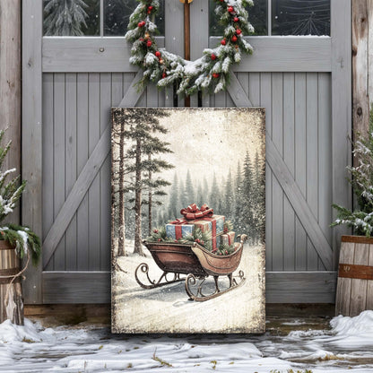 Vintage Christmas Sleigh Sled Wall Art III by Tailored Canvases
