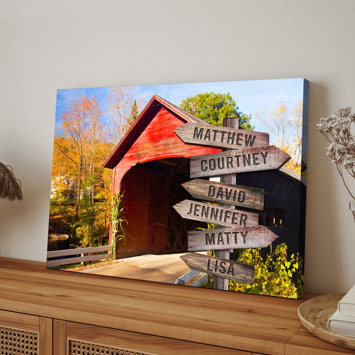 Cabin Woods Family Names Sign by Tailored Canvases