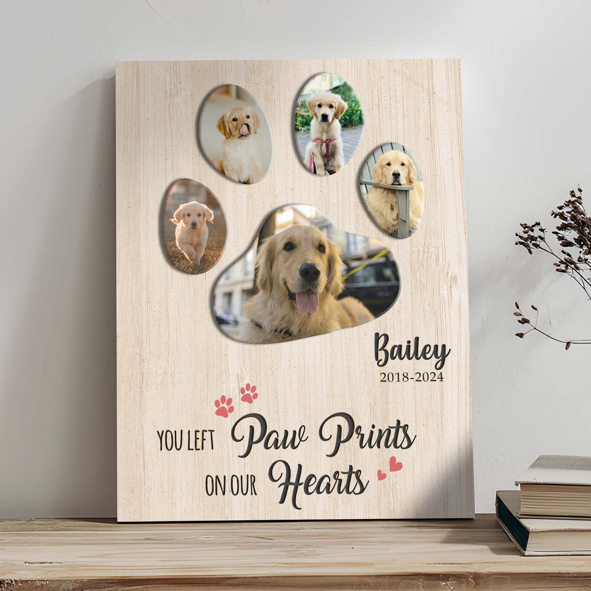 Pet Memorial Sign You Left Paw Prints On Our Hearts II by Tailored Canvases