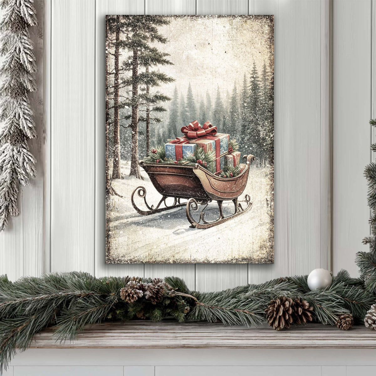 Vintage Christmas Sleigh Sled Wall Art III by Tailored Canvases