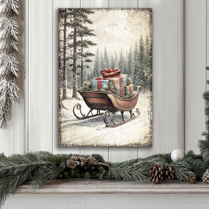 Vintage Christmas Sleigh Sled Wall Art III by Tailored Canvases