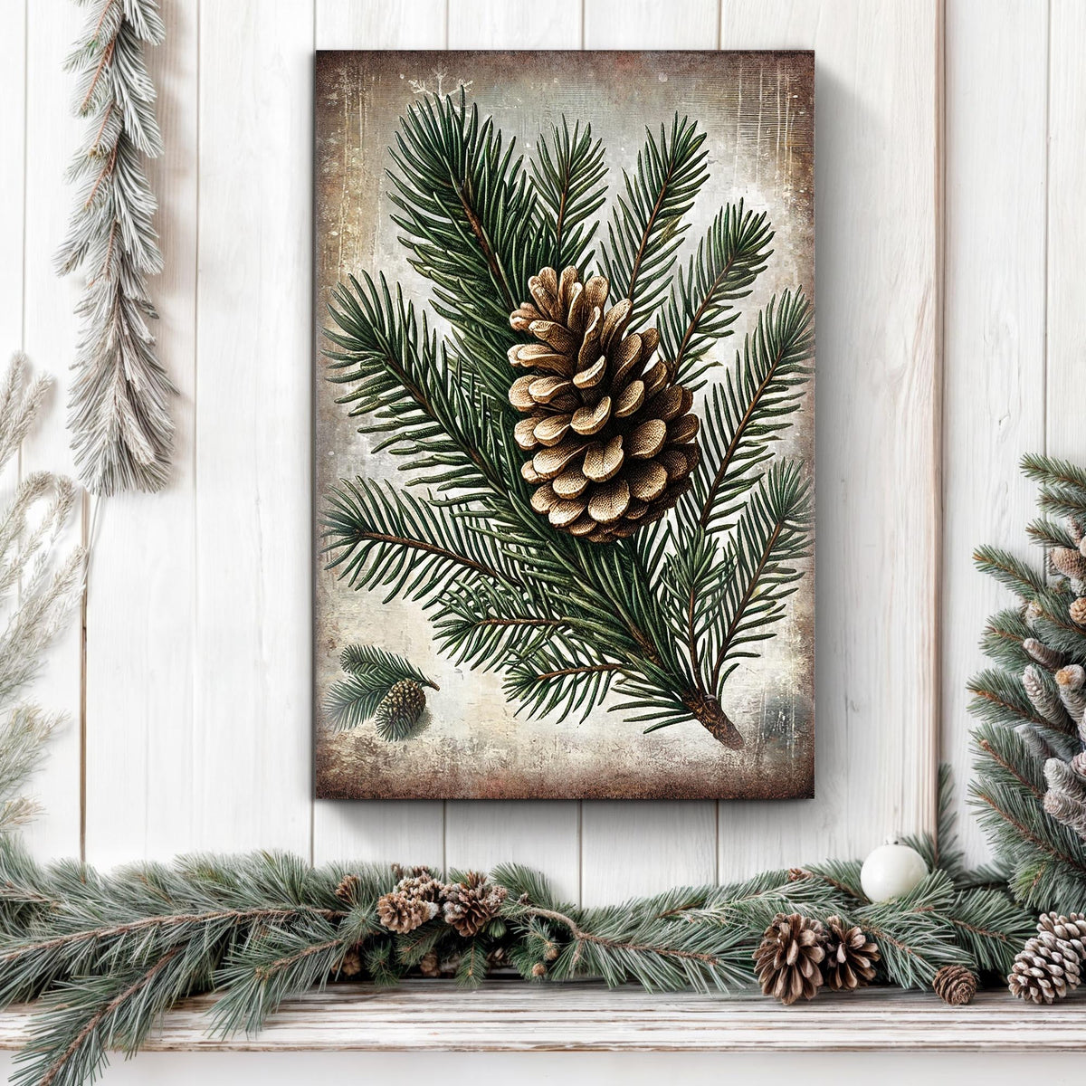 Vintage Winter Pine Cone Christmas Wall Art by Tailored Canvases