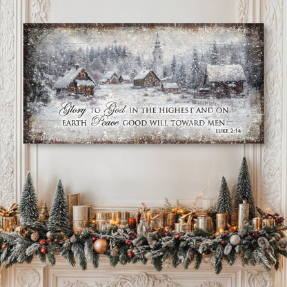 Vintage Christmas Village Luke 2:14 Scripture Sign by Tailored Canvases