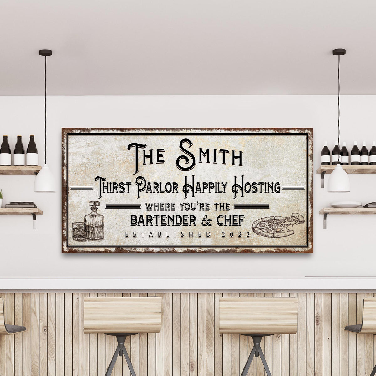 Family Thirst Parlor Happily Hosting Sign by Tailored Canvases