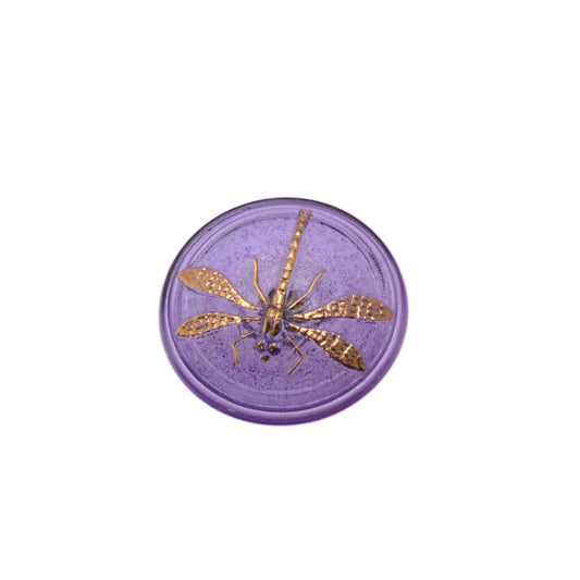 Czech Glass Dragonfly Button 31mm - Purple Lavender with Gold Foil Inlay by Continental Bead Suppliers