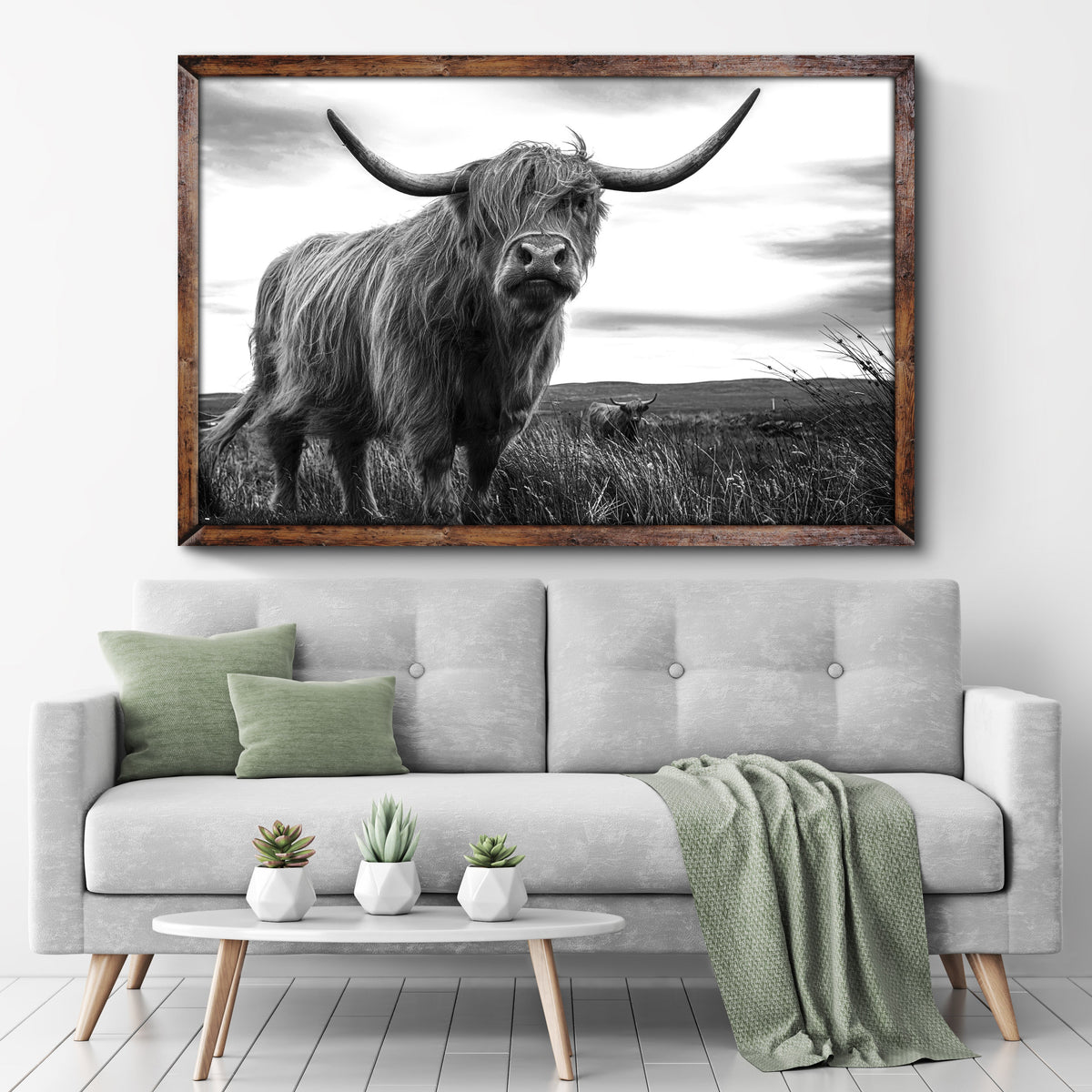 Highland Cow Black And White Portrait Canvas Wall Art by Tailored Canvases