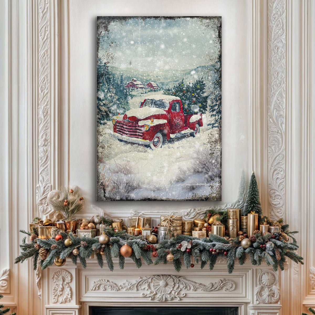 Vintage Truck With Christmas Tree Wall Art II by Tailored Canvases