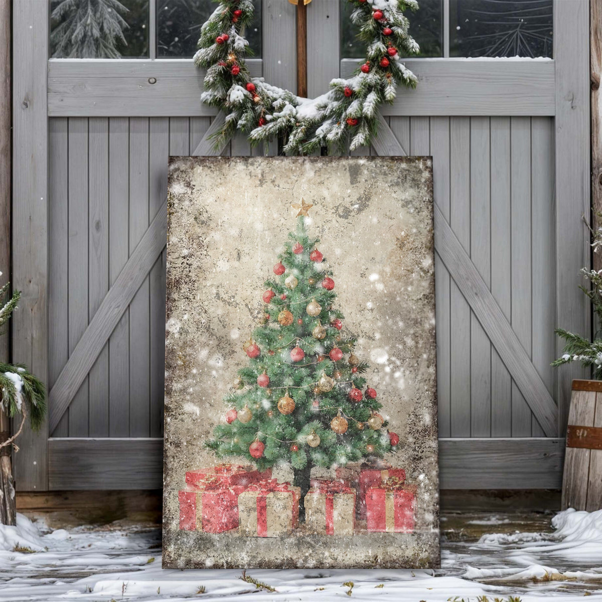 Vintage Christmas Tree With Gifts Wall Art III by Tailored Canvases